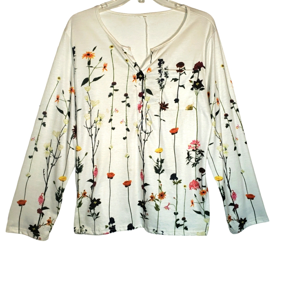 New Directions Womens Xl Floral Print Long Sleeves Pullover Top 6029